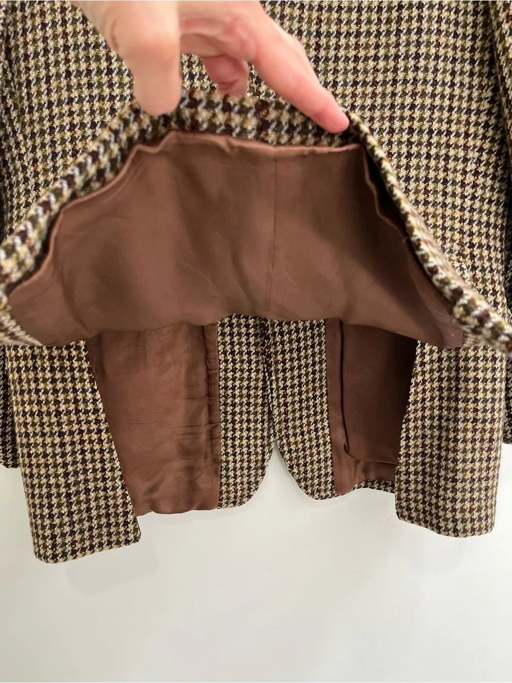Vintage Harris Tweed Scottish Wool Blazer Sport Coat Houndstooth Brown Green 42S